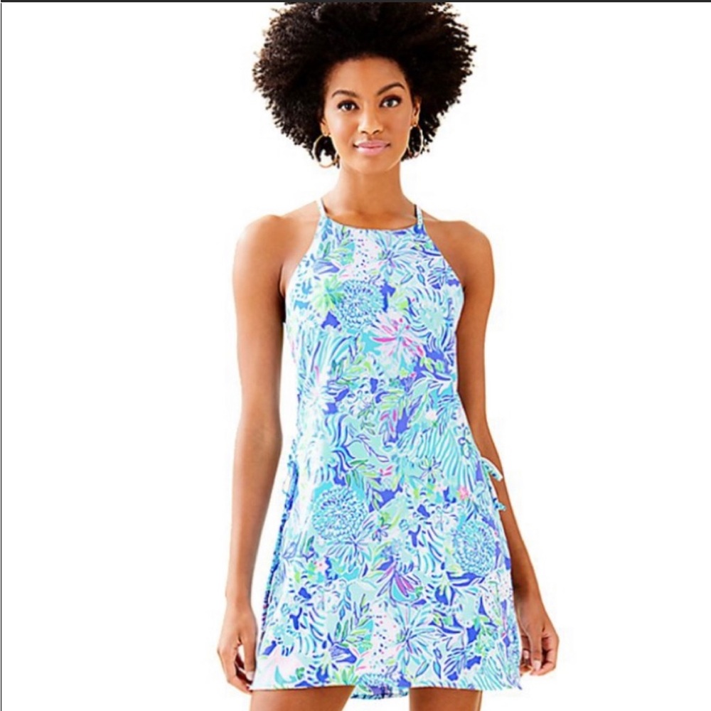 Lilly Pulitzer The Pearl Romper in Coastal Blue Lion Around